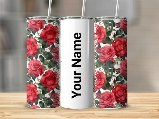 Personalized Red Rose Floral Design Tumbler