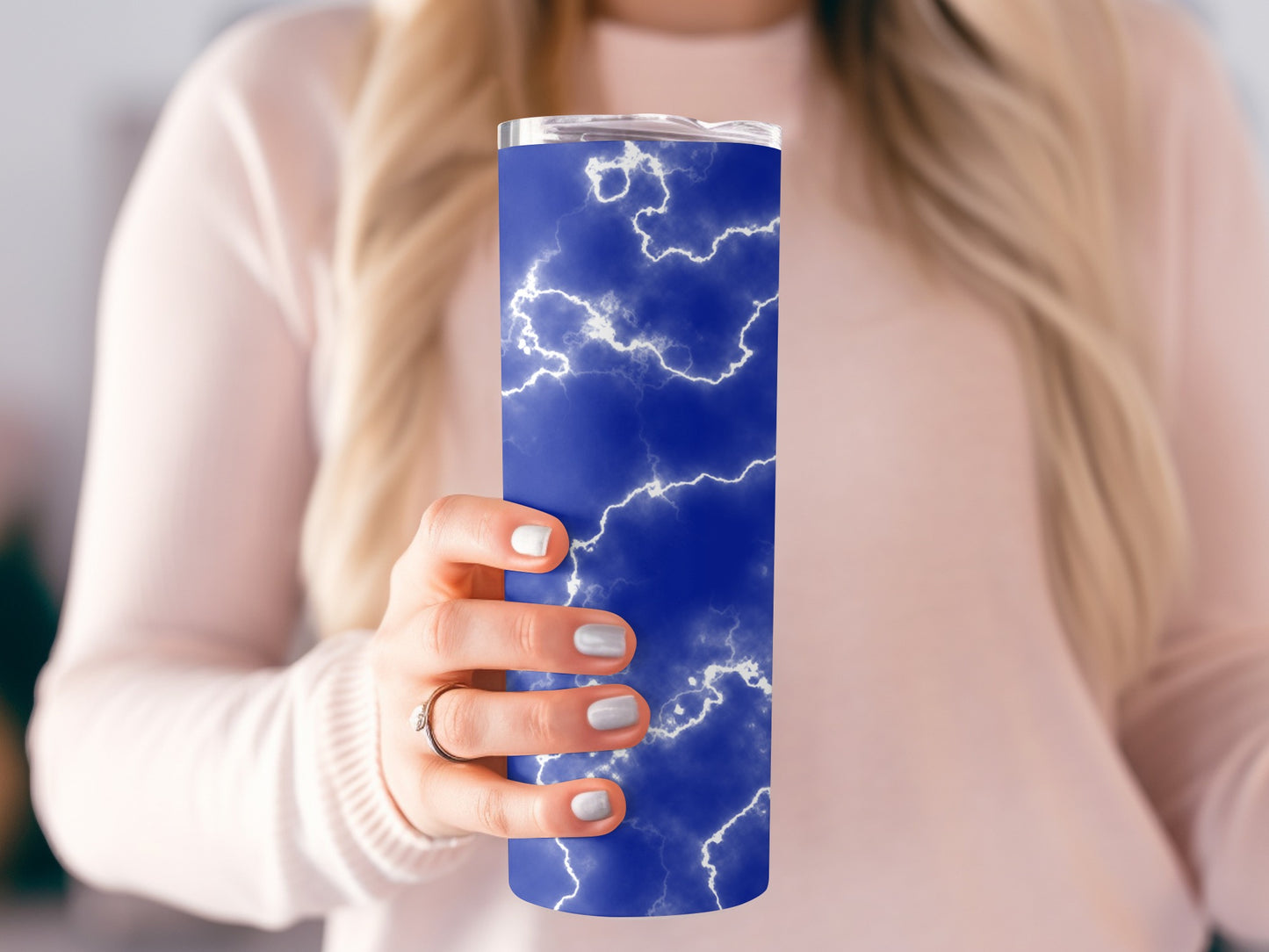 Electric Blue Seamless Lightning Pattern Design Tumblers