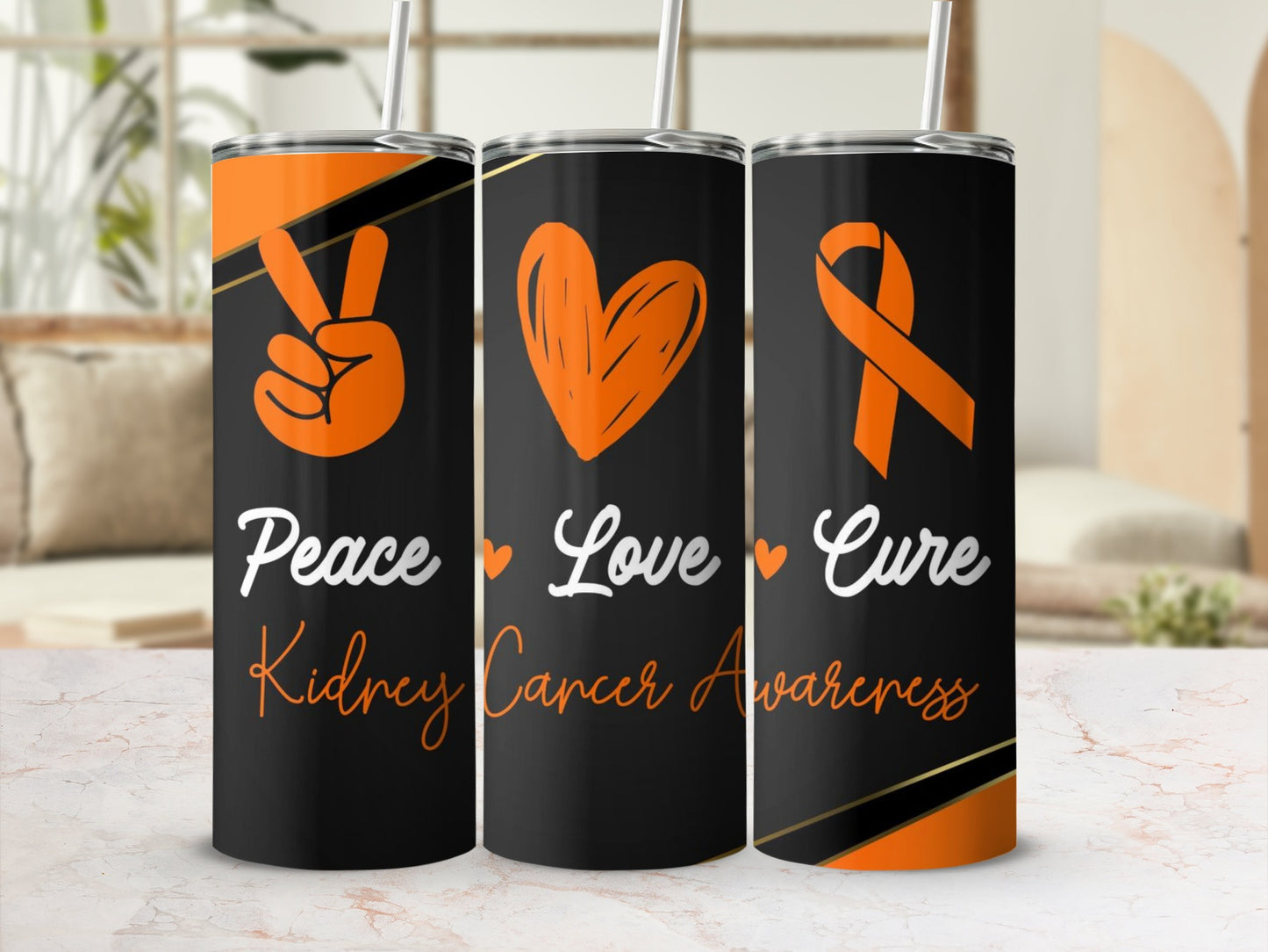 Peace Love Cure Kidney Cancer Awareness Tumblers