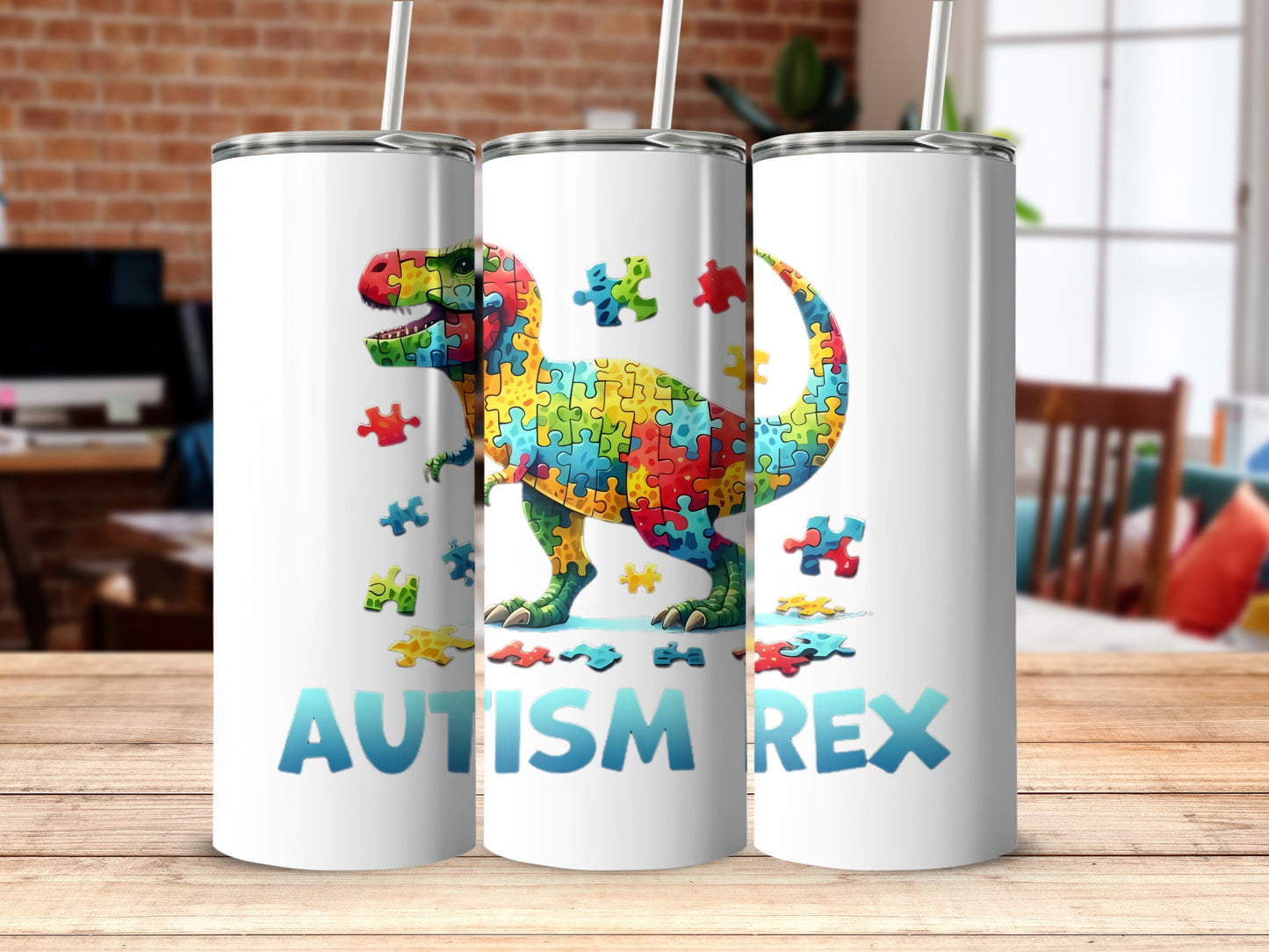 Autism Rex Colorful Dinosaur Puzzle Art Tumbler