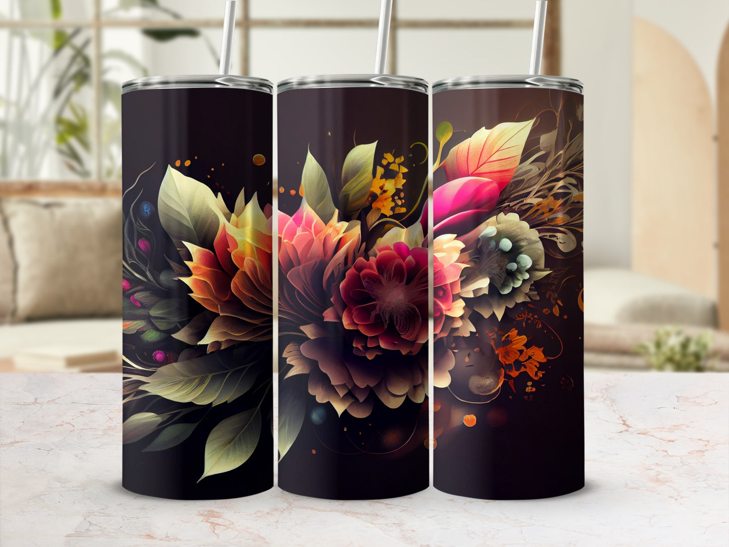 Vibrant Floral Design Stainless Steel Insulated Tumblers