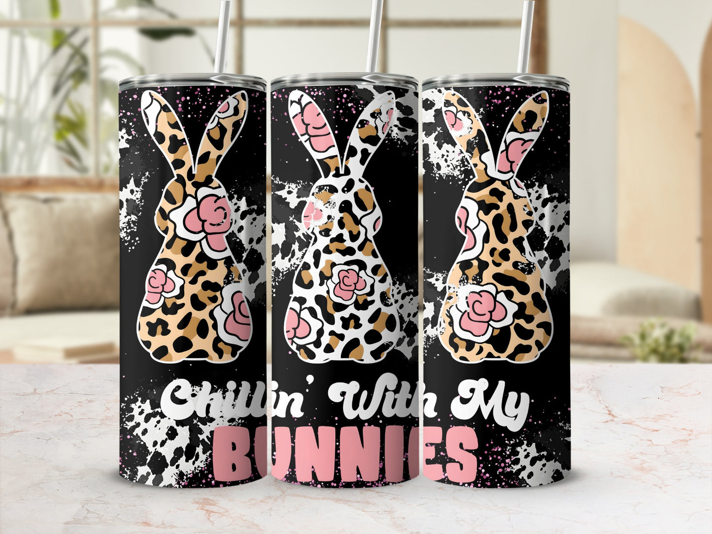 Chillin' With My Bunnies Leopard Print Tumbler Cup
