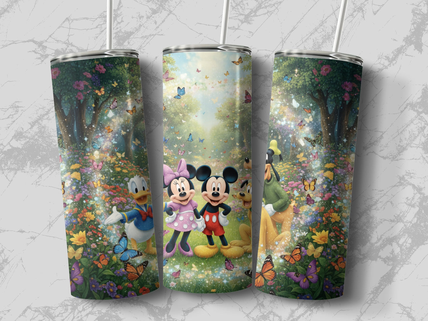 Whimsical Disney Characters in Enchanted Forest tumbler