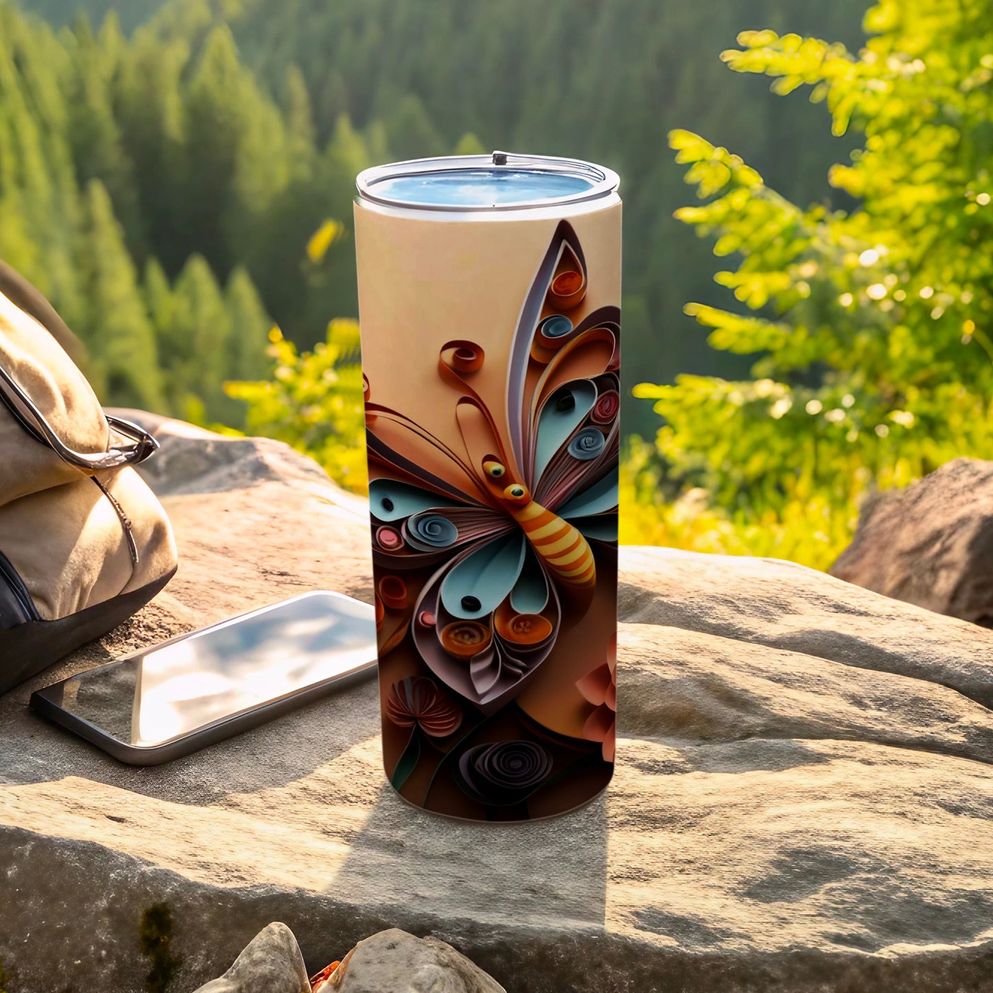Colorful Butterfly Travel Mug for Outdoor Enthusiasts