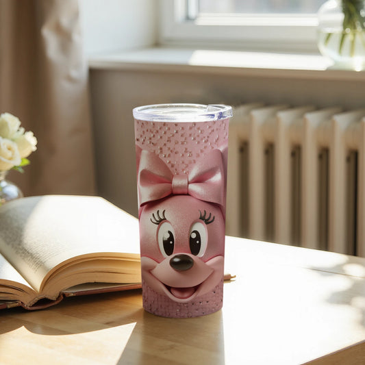 Cute Pink Character Tumbler with Glitter Design