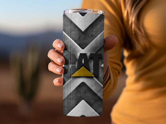 CAT Logo On Metal Grey Arrows Graphic Image Tumblers