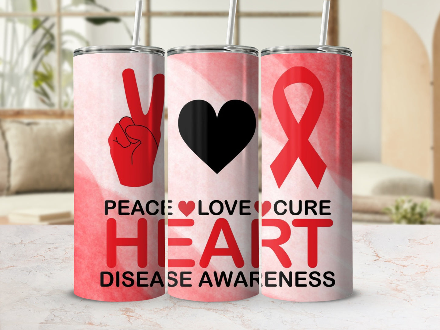Peace Love Cure Heart Disease Awareness tumbler