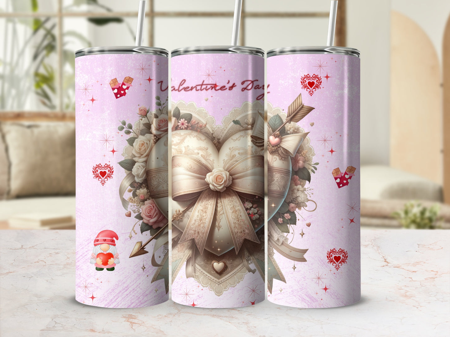 Valentine's Day Floral Heart Design Tumbler