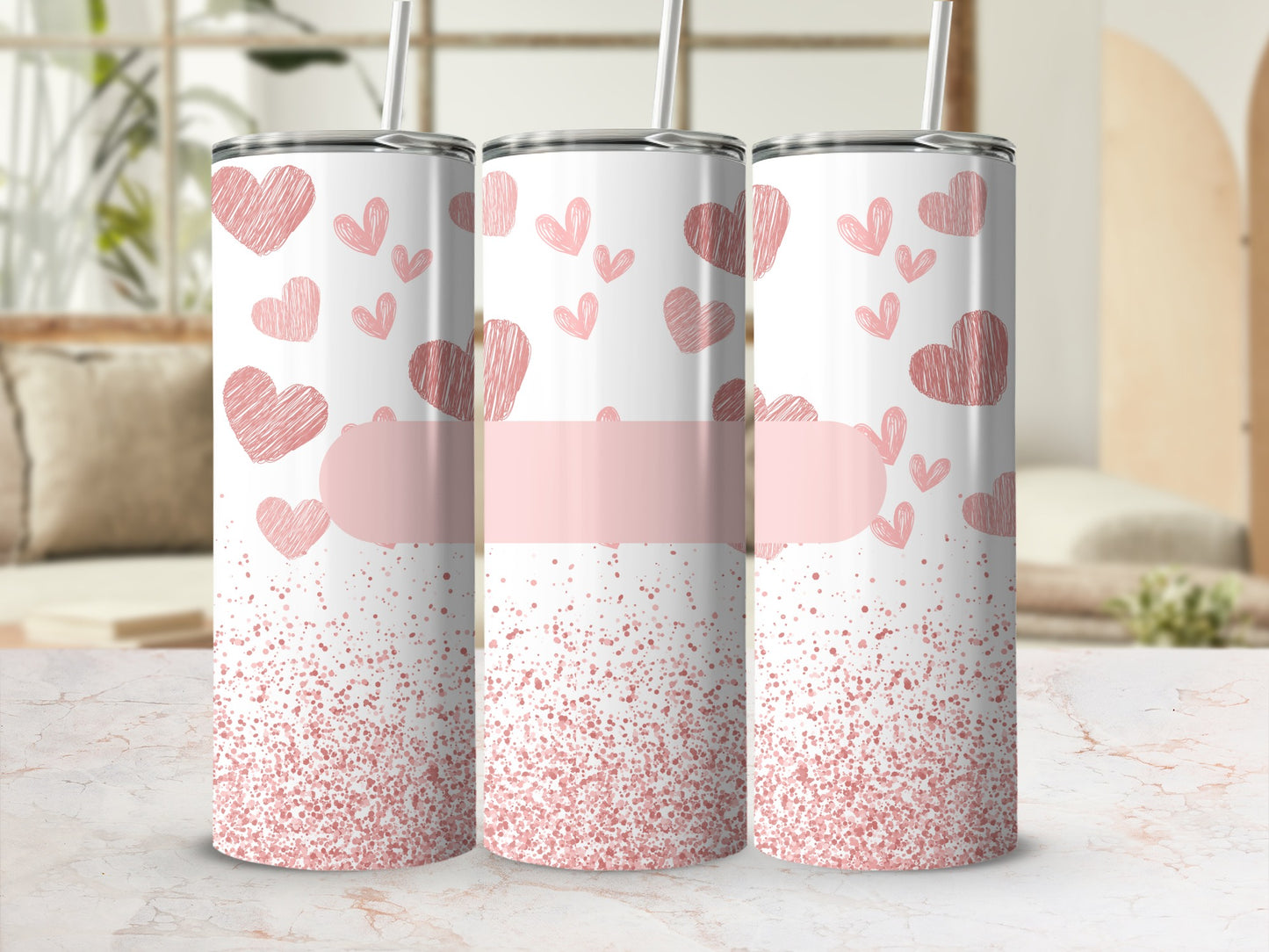 Heart Pattern Pink Glitter Tumbler for Lovely Drinks