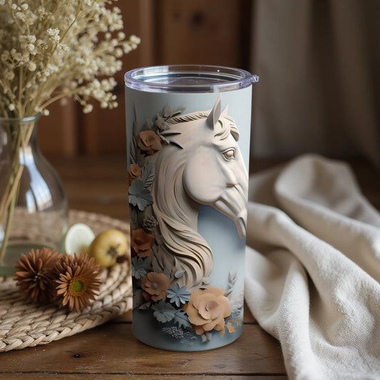 Intricate Horse Design with Floral Accents Tumbler