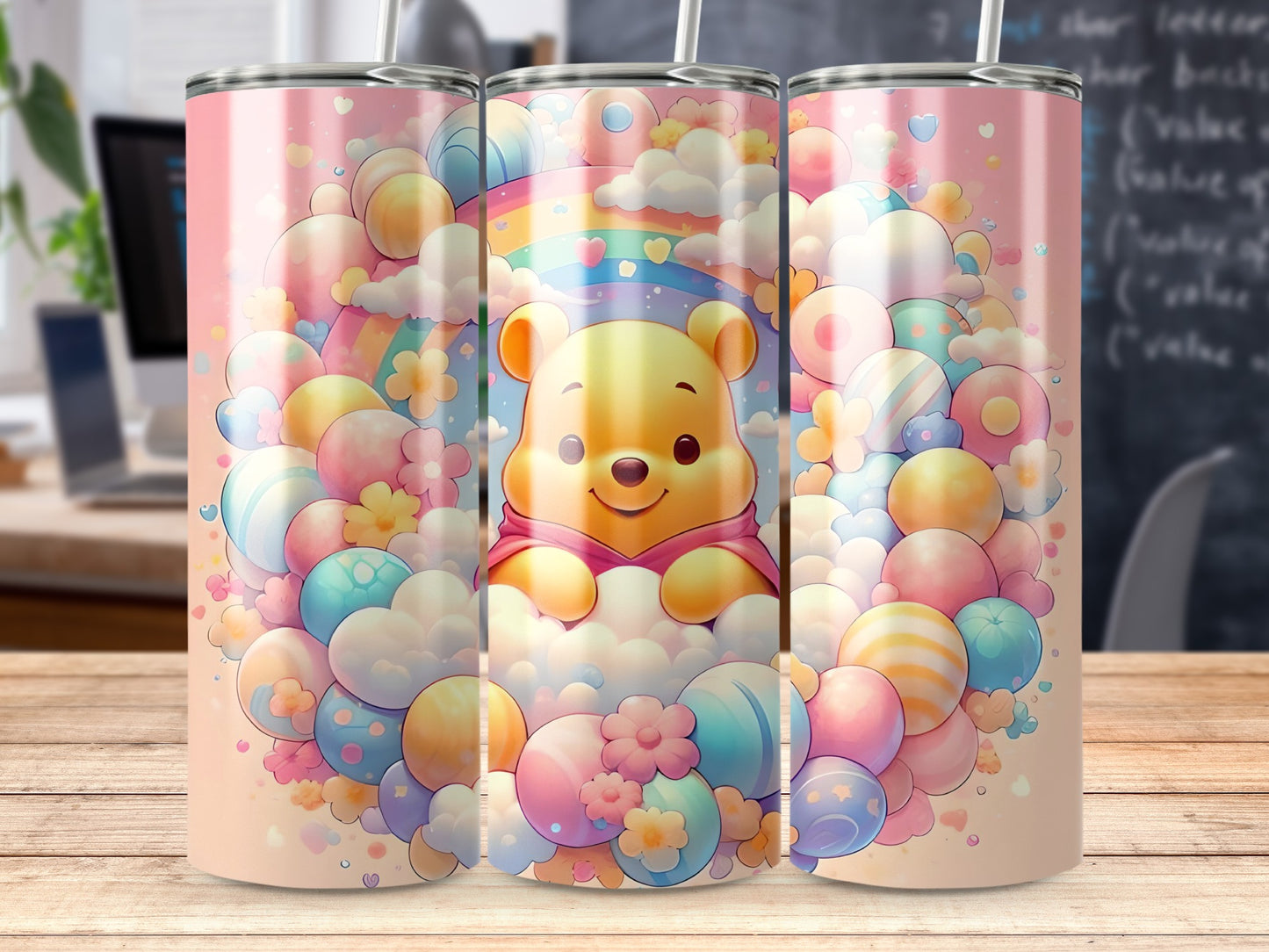 Cute Bear with Rainbow and Clouds Tumbler