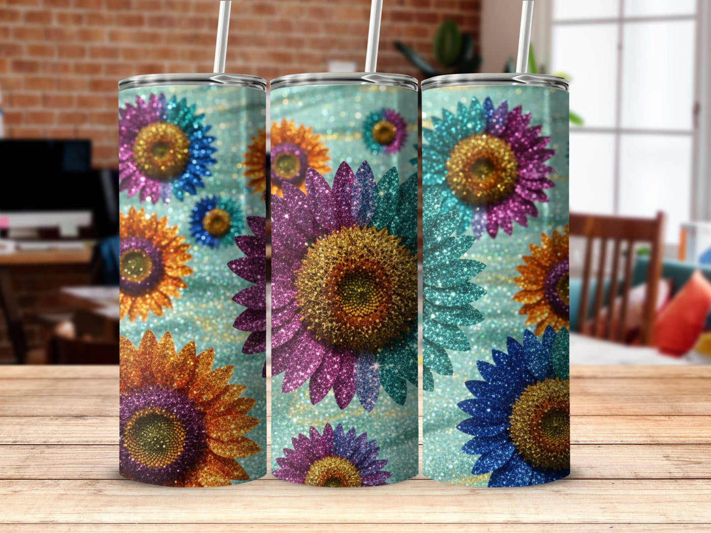Bright Sunflower Glittery Tumblers for Vibrant Hydration