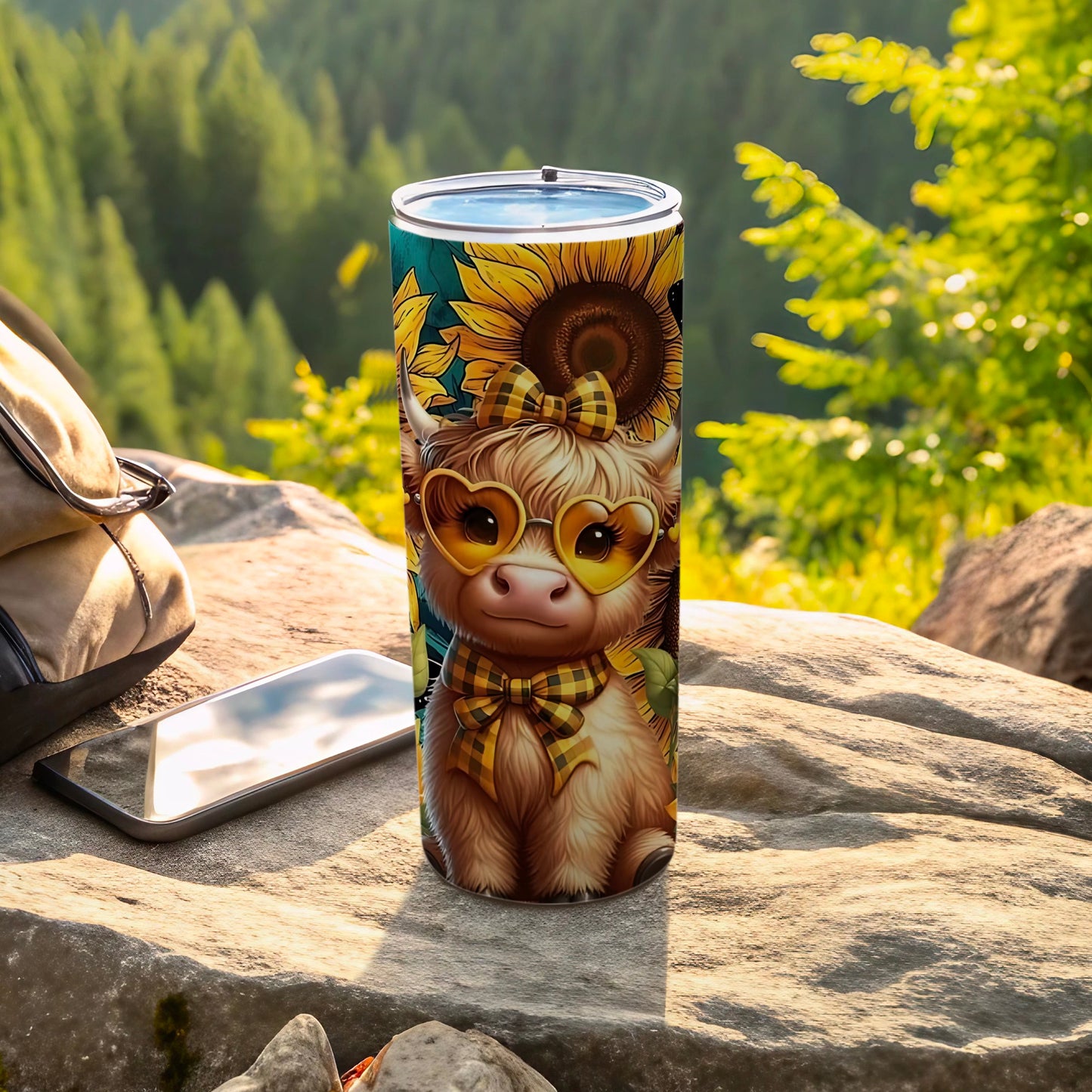 Cute Cow Sunflower Heart Glasses Travel Tumbler