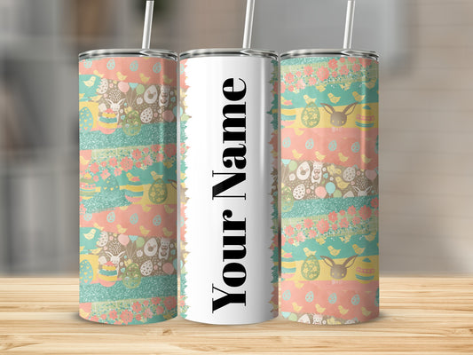 Personalized Easter Themed Tumbler with Bunny Eggs Design