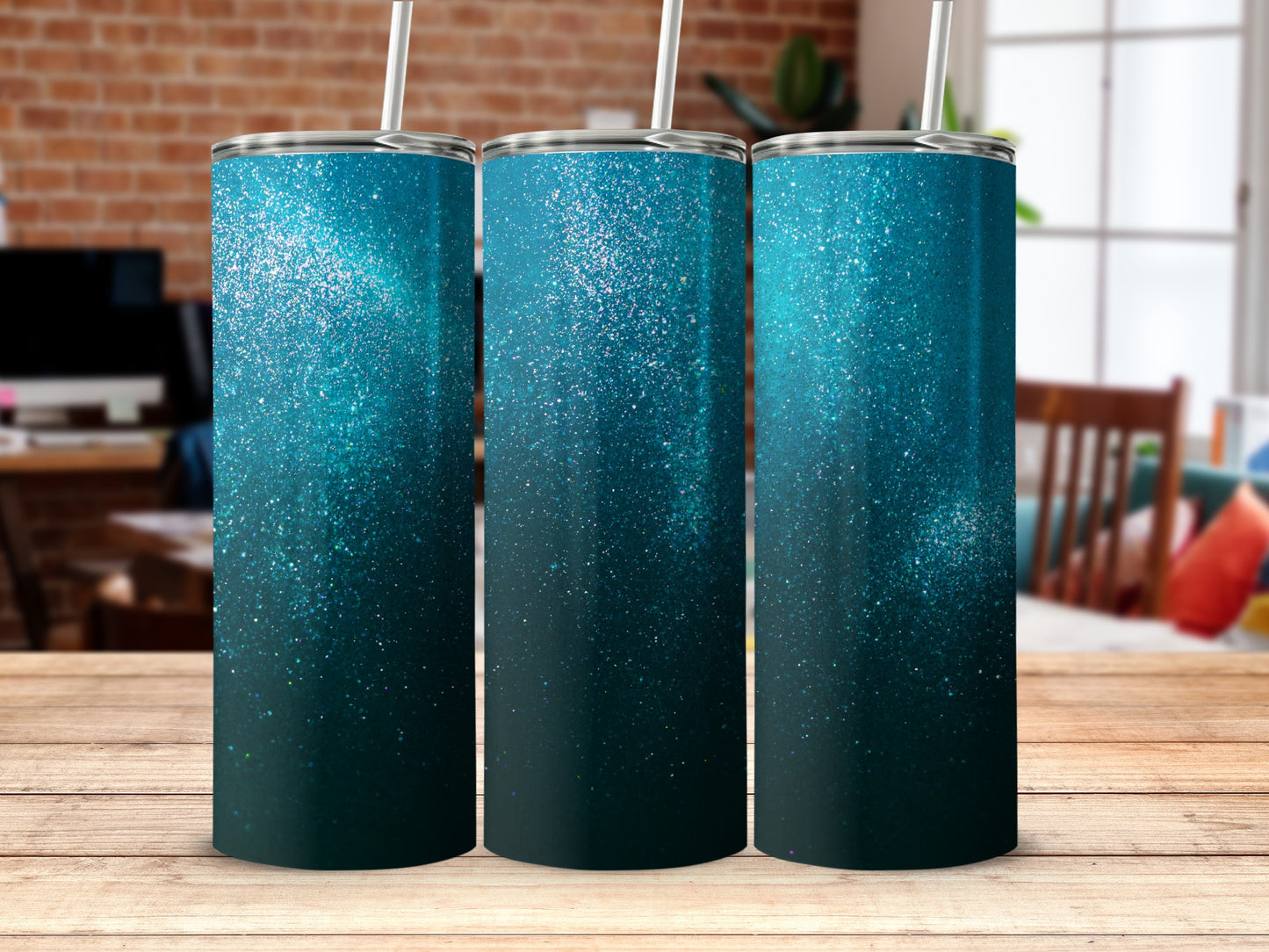 Glittering Ocean Blue Insulated Tumbler Cup