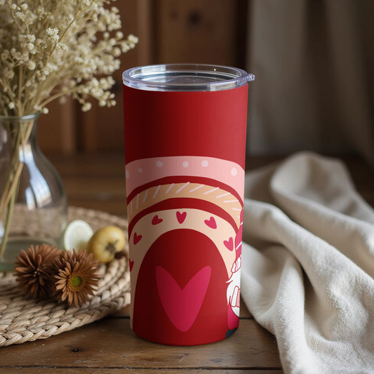 Cute Heart and Rainbow Design Red Tumbler