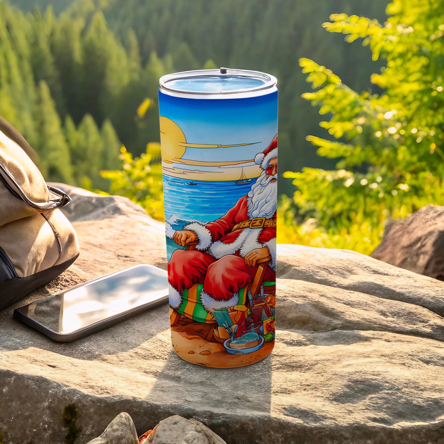 Santa Claus Beach Scene Insulated Drink Bottle