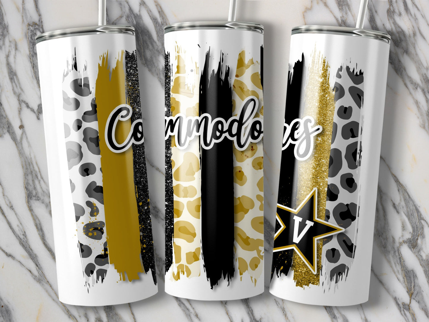 Commodores Leopard Star Gold Black Gold Stripes Tumblers