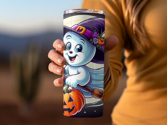 Cute Ghost with Pumpkin Halloween Tumbler Product