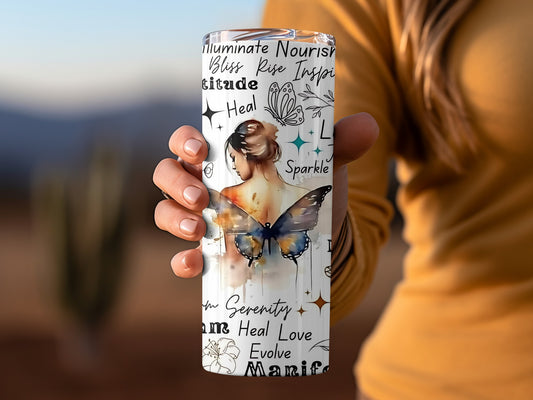 Inspirational Butterfly Woman Serenity Art Stainless Steel Tumbler