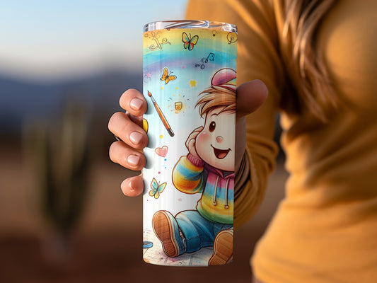 Happy Kid with Rainbow Winnie The Pooh Artwork Tumblers