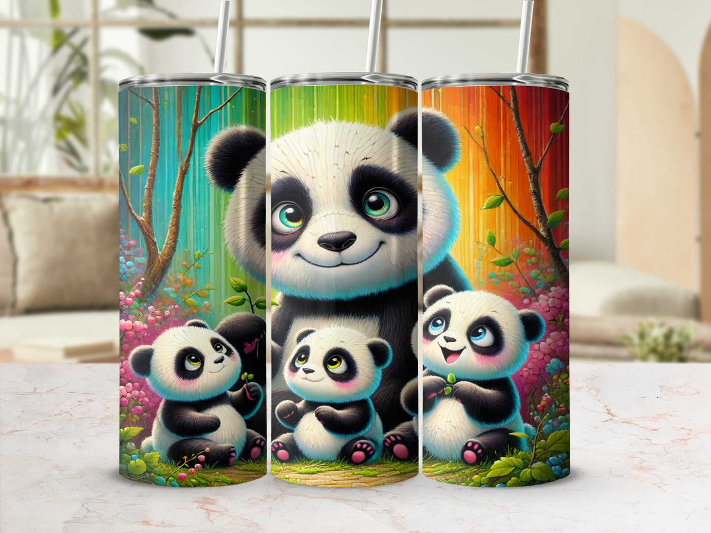 Adorable Panda Family Rainbow Forest Tumbler