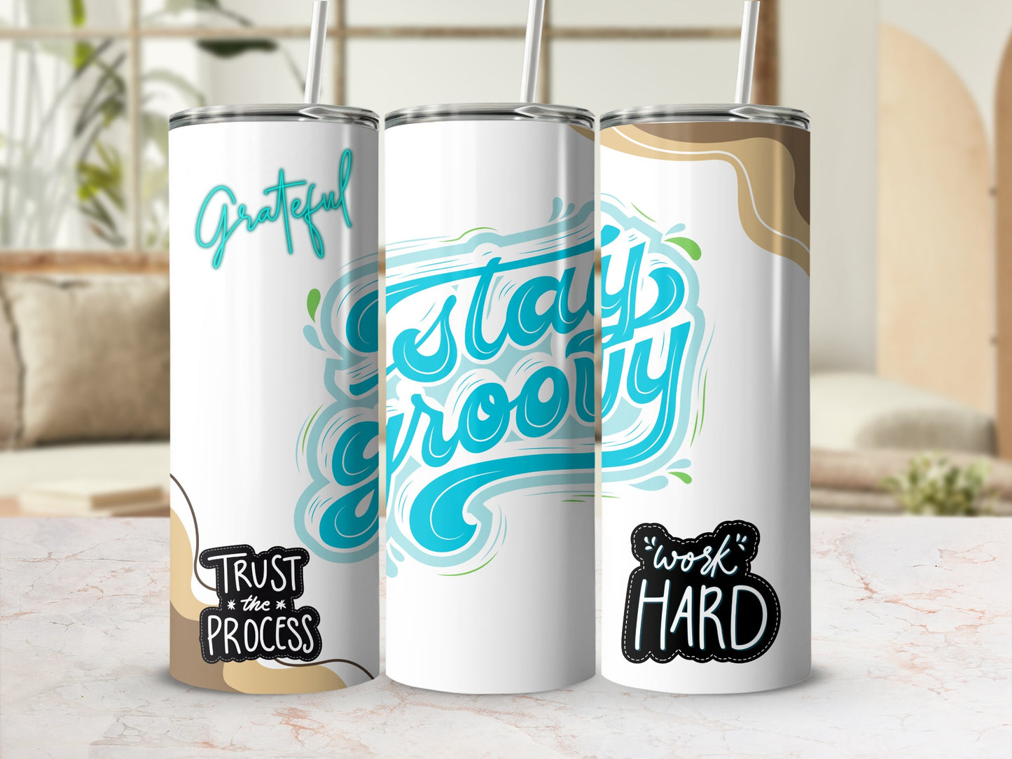 Stay Groovy Grateful Work Hard Trust the Process tumbler