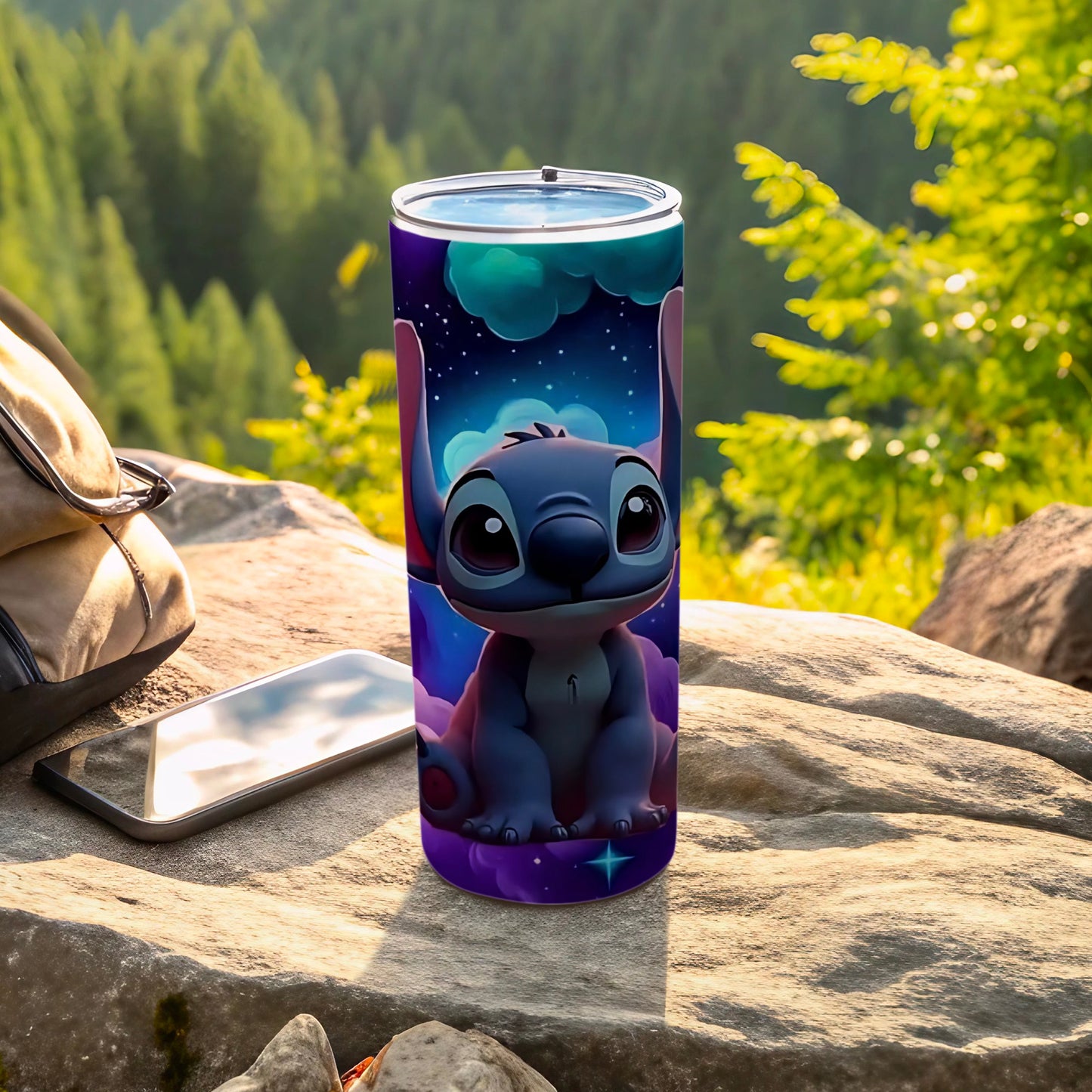 Cute Alien Character Tumbler with Night Sky Design