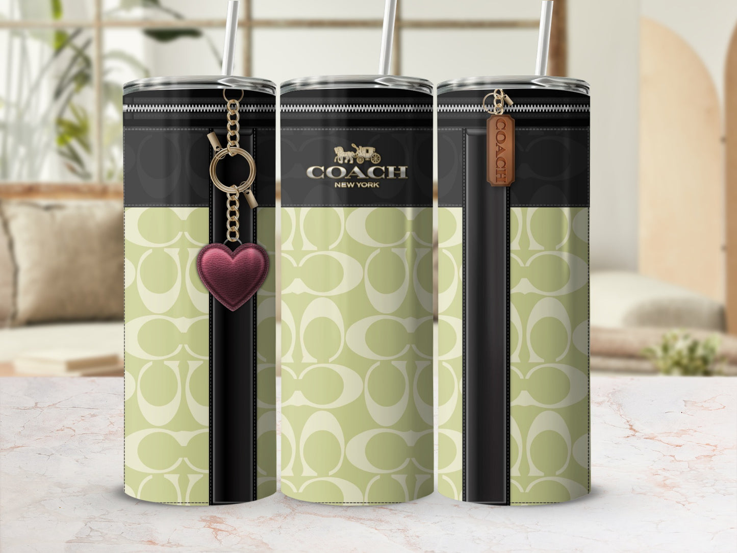 Stylish COACH Tumbler with Heart Charm and Logo Design