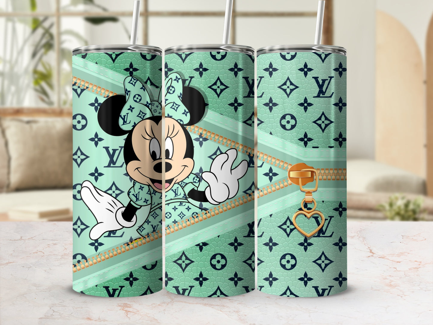 Cute Minnie Mouse and LV Design Tumbler Cup