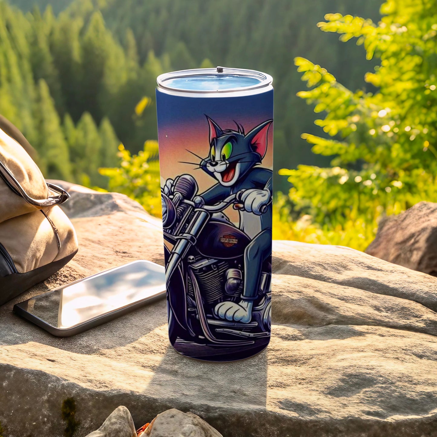Tom Riding Motorcycle Art Design Tumbler Cup