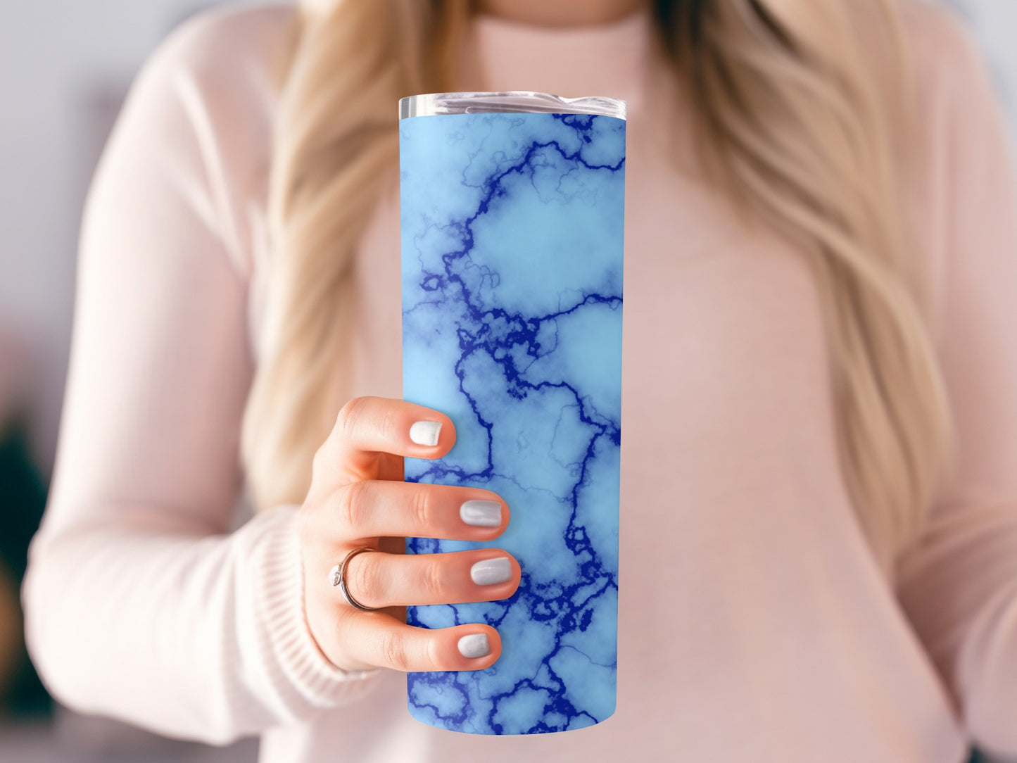 Light Blue With Dark Blue Abstract Marble Veins Tumblers