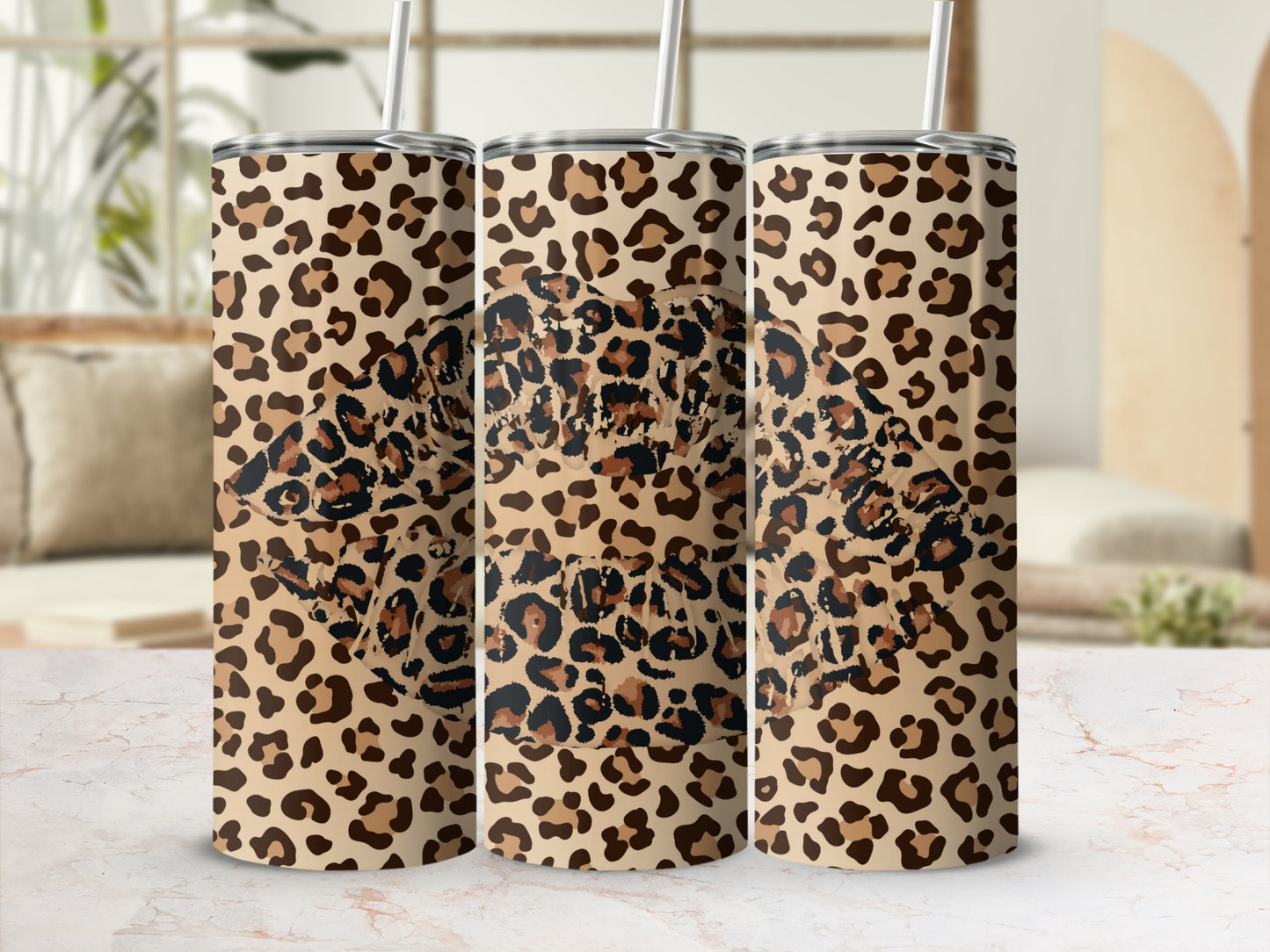 Leopard Print Tumbler with Straw for Stylish On-the-Go