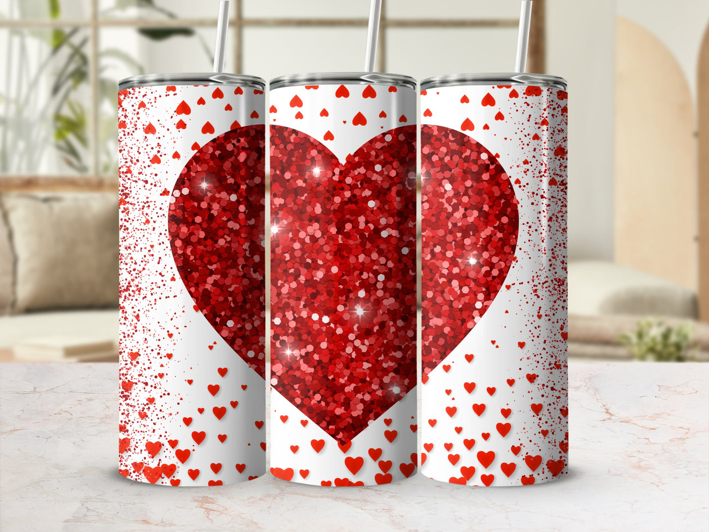 Sparkling Red Heart Pattern Insulated Tumbler