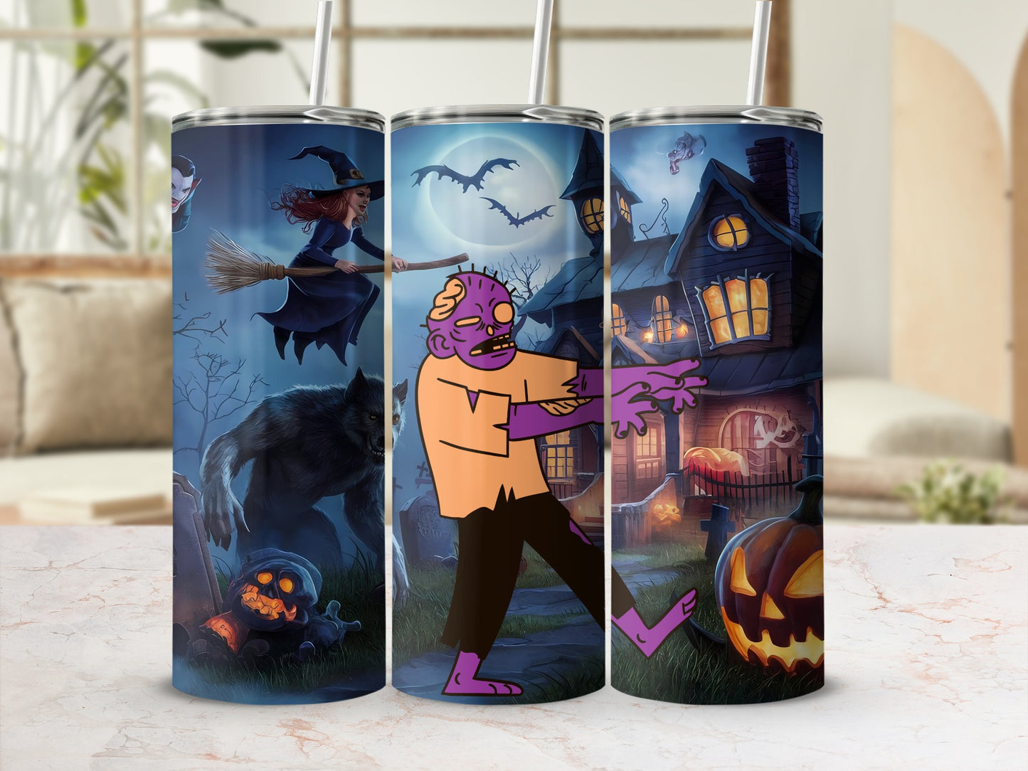 Halloween Witch Vampire Zombie Scene on Tumbler