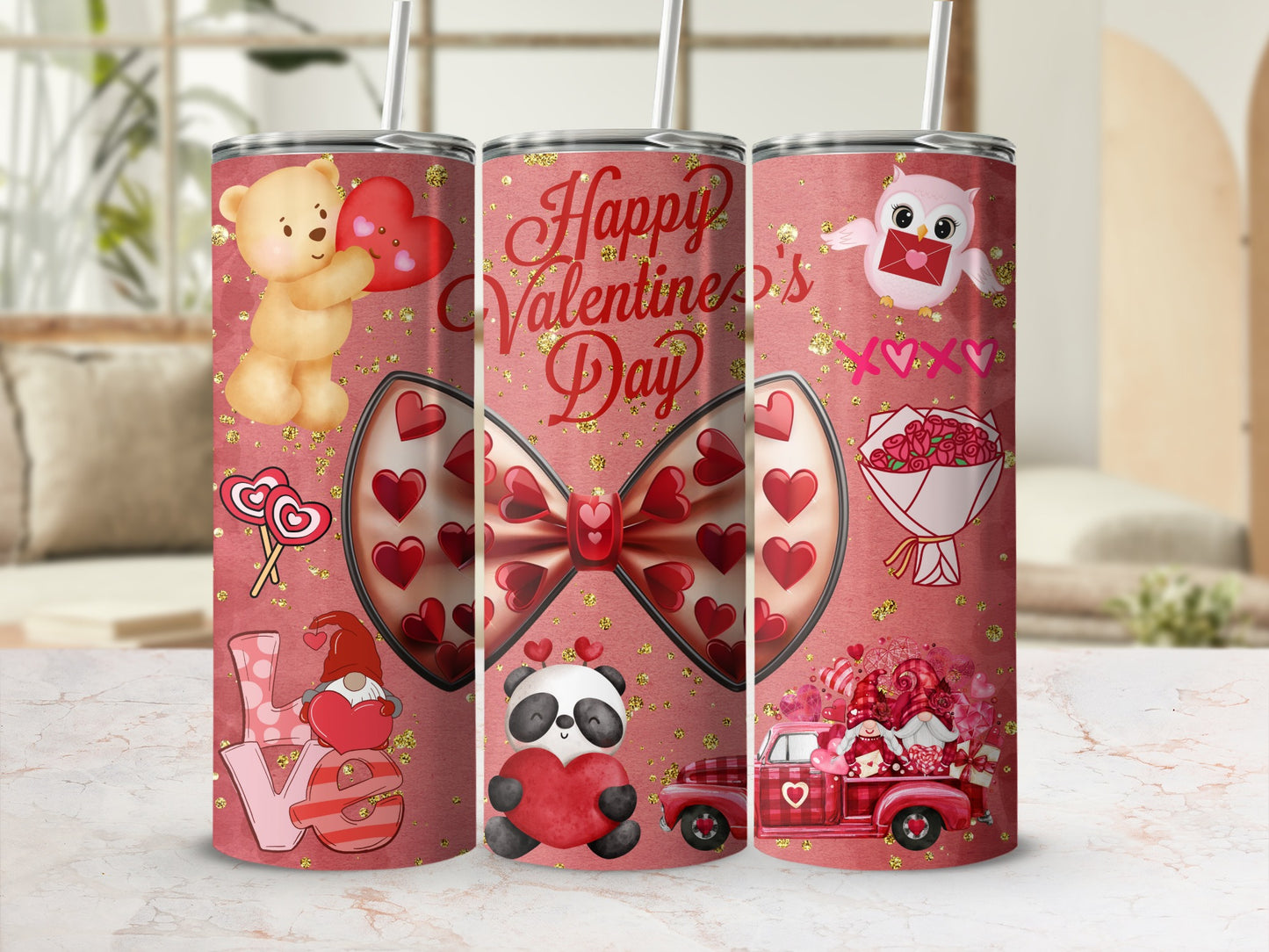 Valentine's Day Love Themed Tumbler with Cute Designs