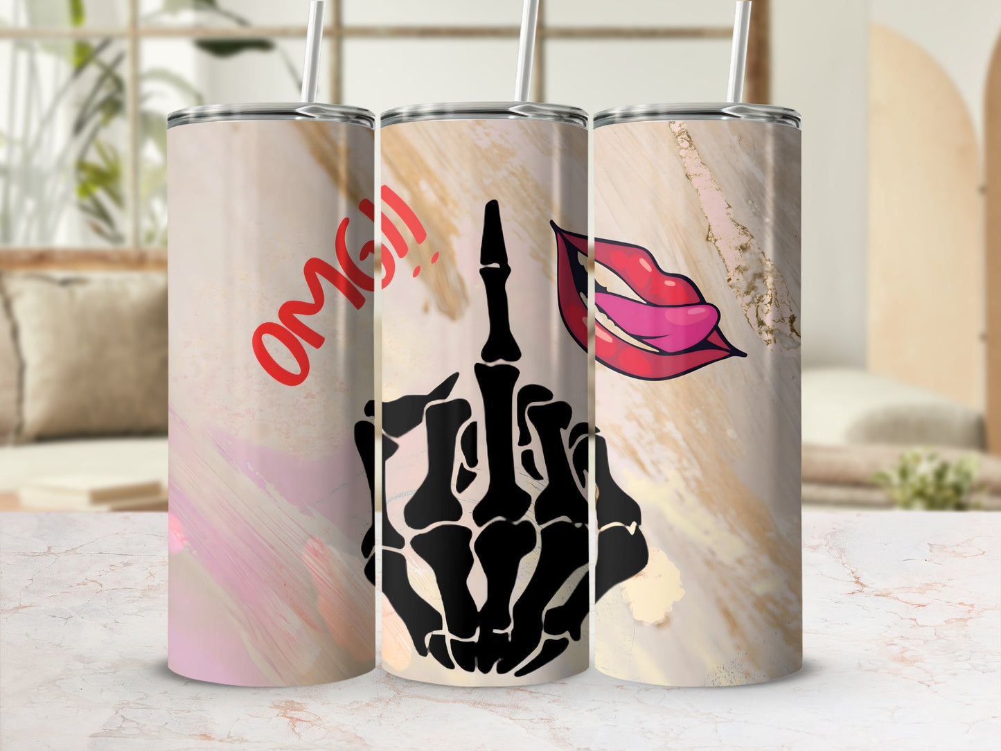 Funny Skeleton Hand OMG Kiss Lips Tumbler