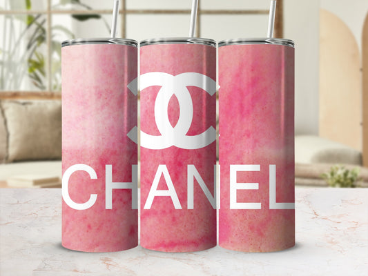 Stylish Pink CHANEL Tumblers Set with Straws