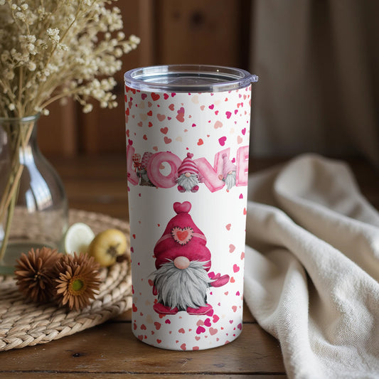 Cute Gnome Love Hearts Design Travel Tumbler
