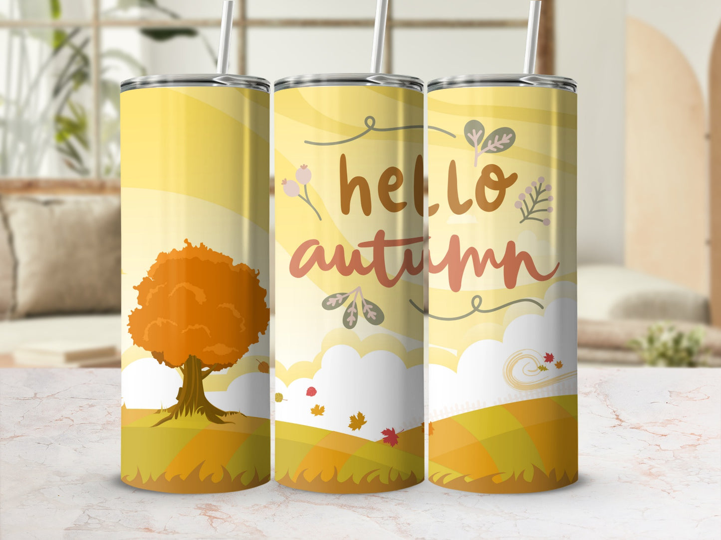 Hello Autumn Themed 20oz Skinny Tumbler Cup