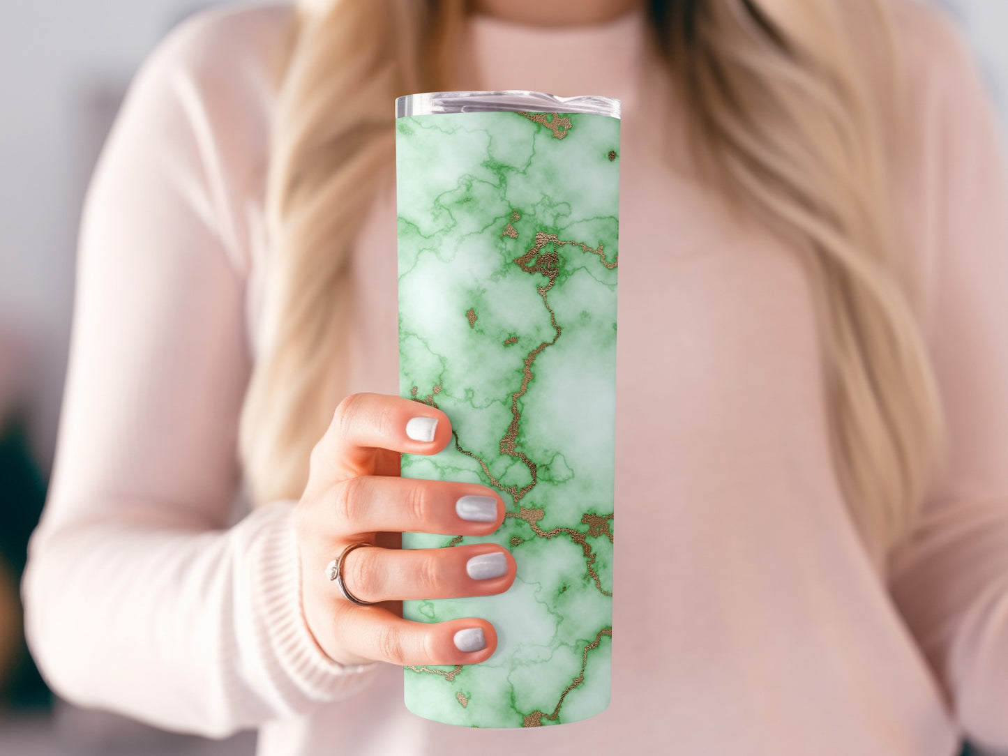 Mint Green with Golden Veins Surface Design Tumblers