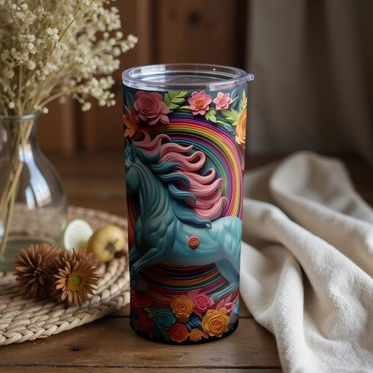 Colorful Unicorn Travel Cup with Floral Accents