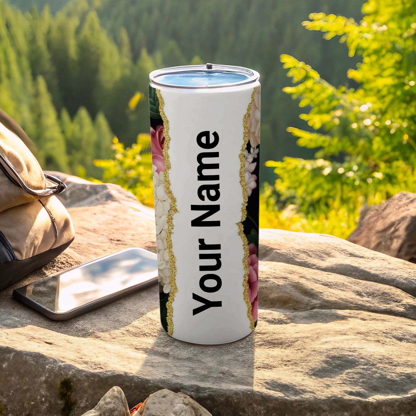 Personalized Floral Design Travel Tumbler Cup