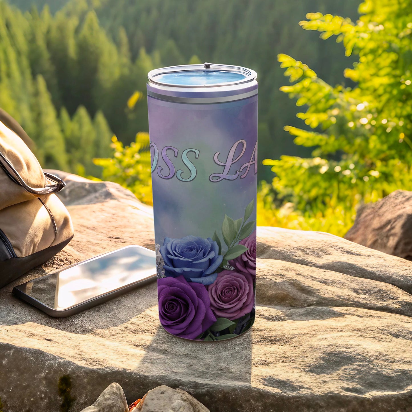 Tranquil Landscape Tumbler with Colorful Roses 20oz