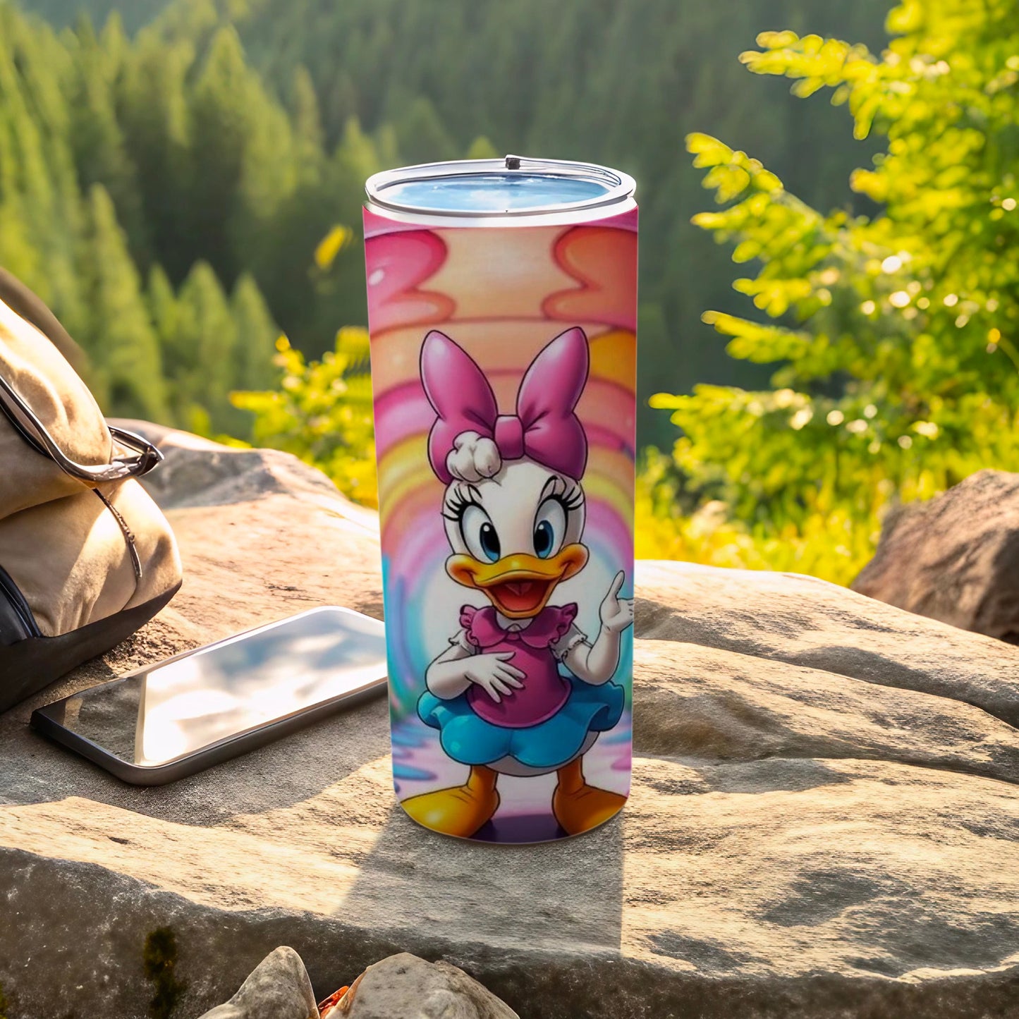 Adorable Cartoon Character with Rainbow Background Tumbler