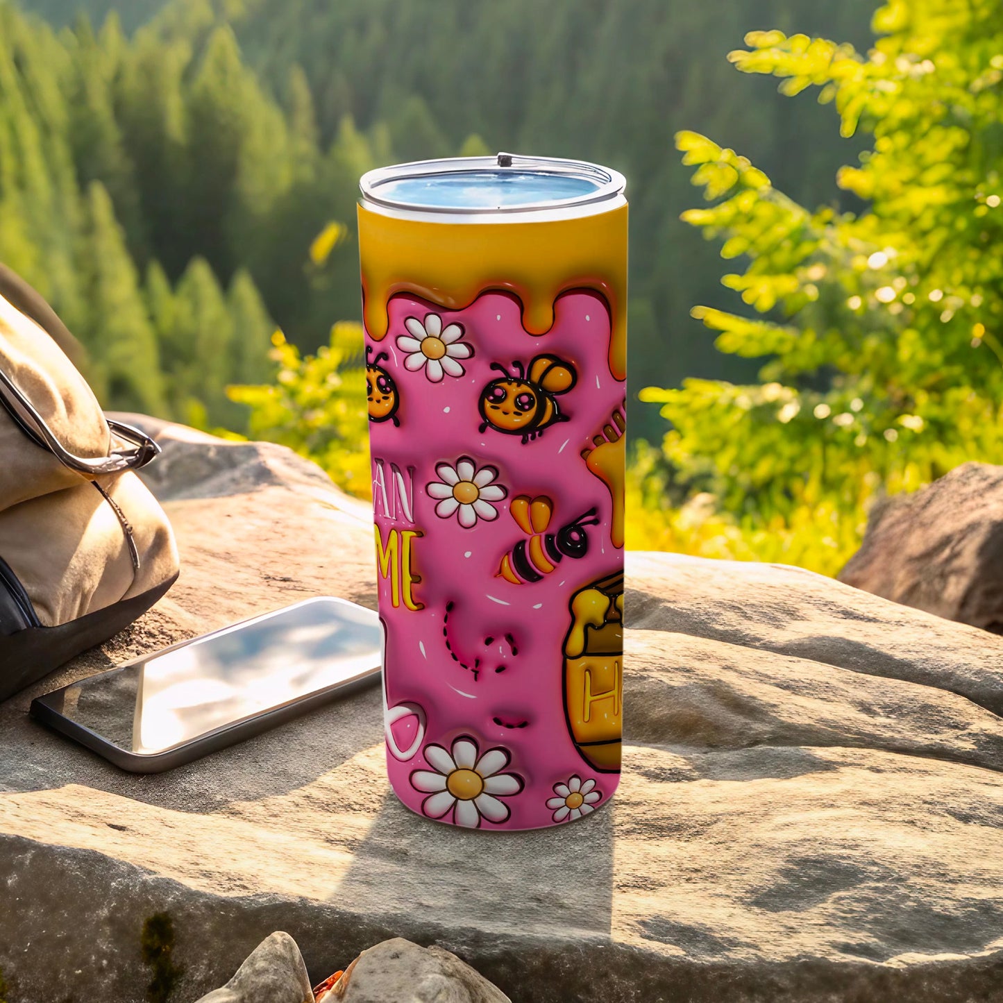 Pink Honey Bee Kawaii Flower Drip Design Tumbler product type