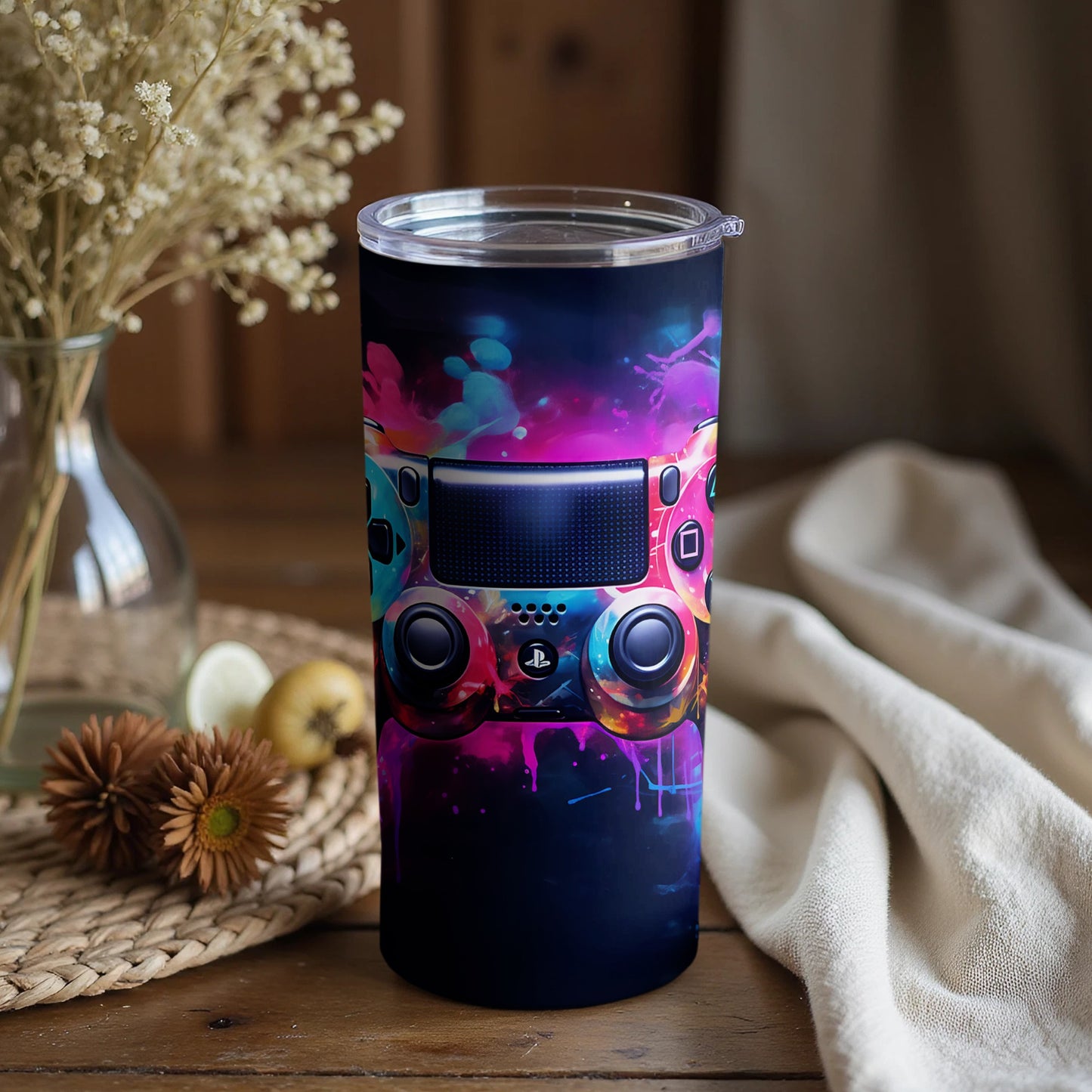 Vibrant Gaming Controller Design Insulated Tumbler
