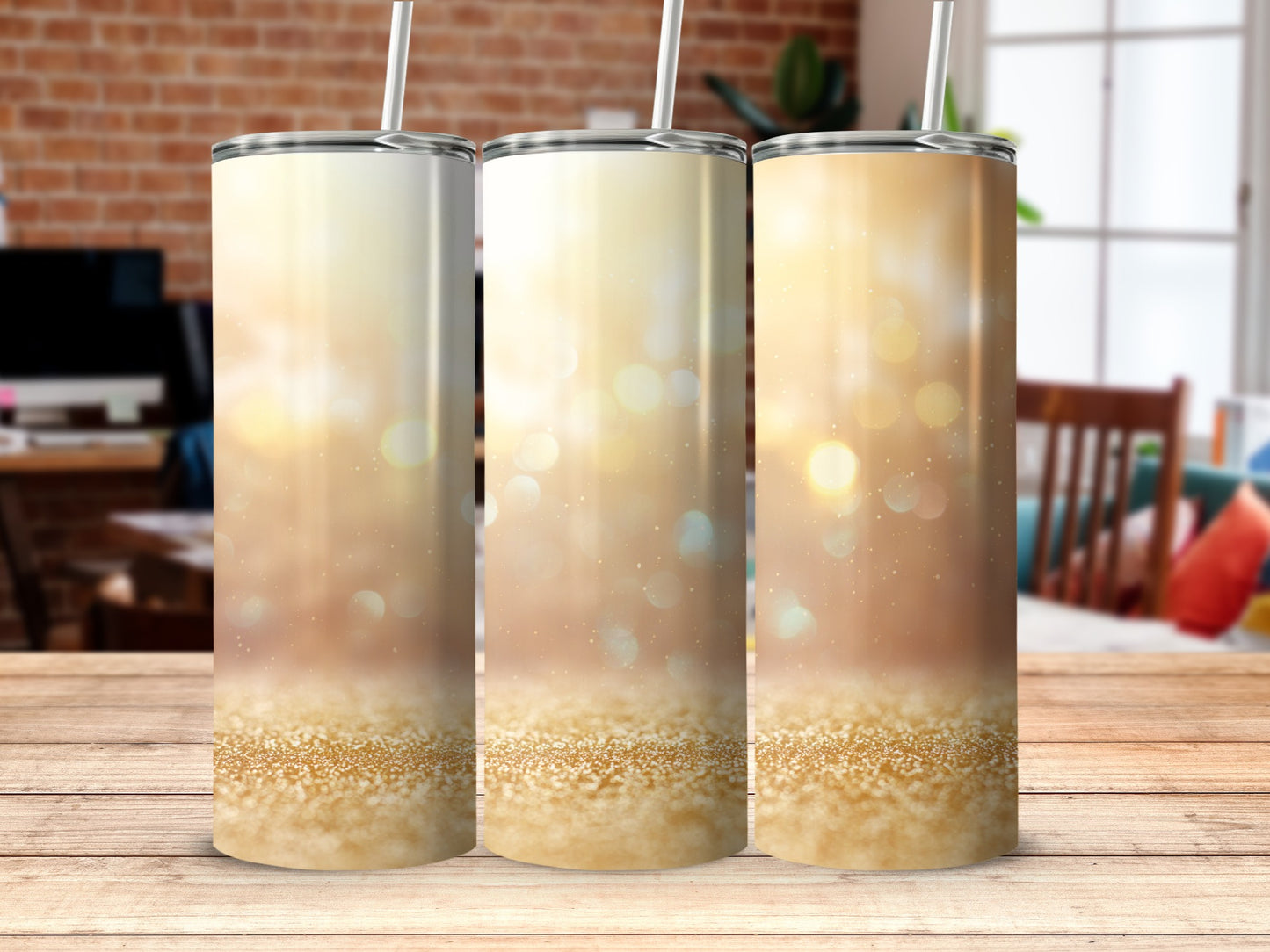 Elegant Gradient Glitter Tumbler with Straw