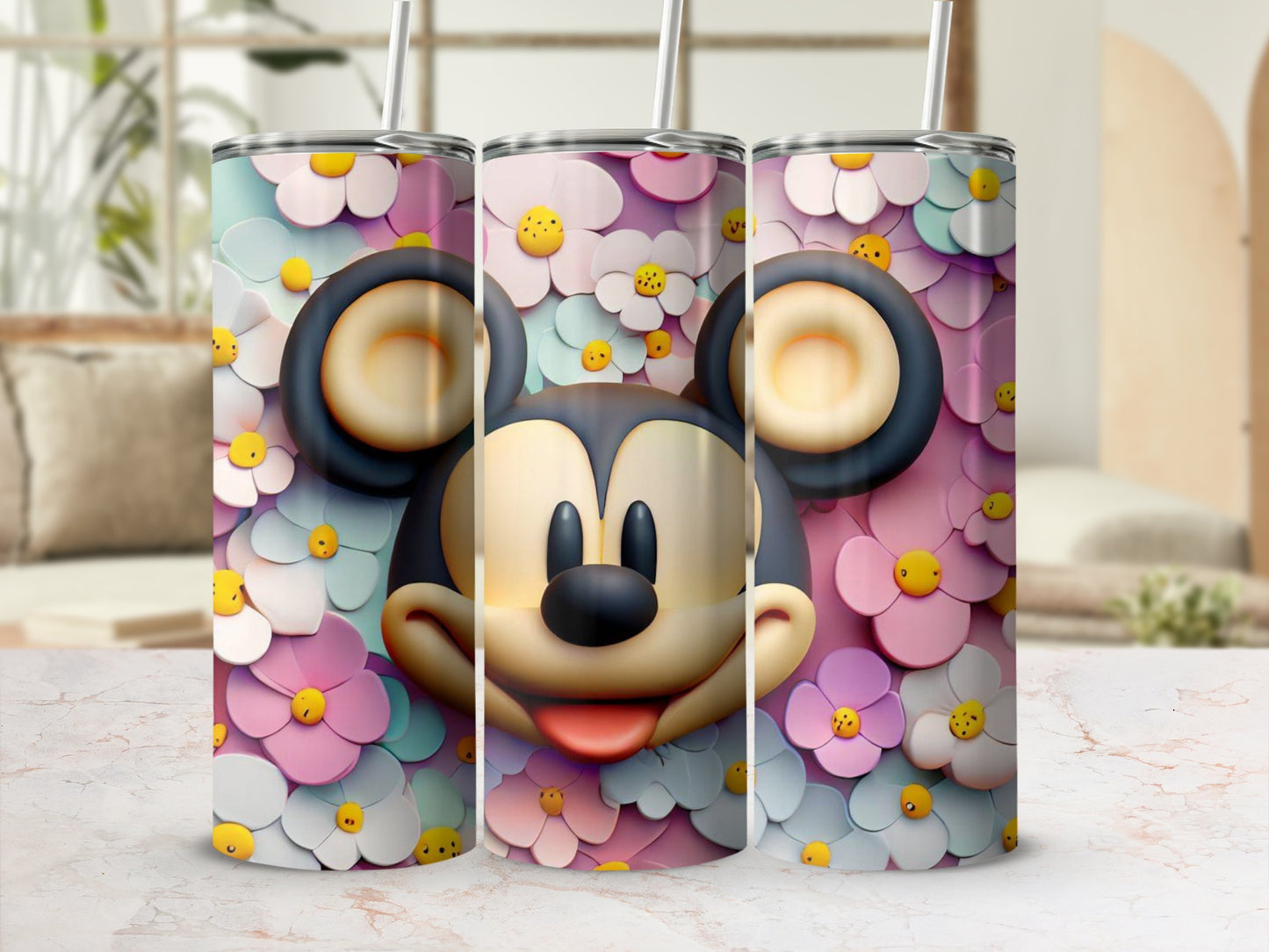 Cute Floral Mouse Design Tumbler for Kids and Adults
