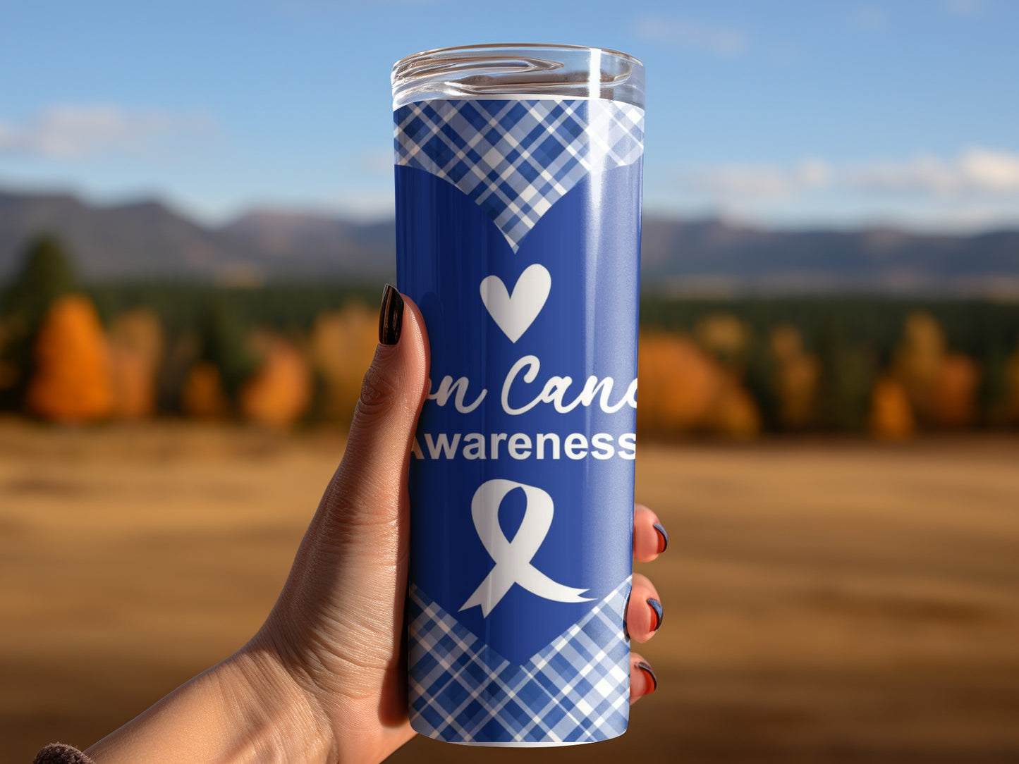 Heart and Ribbon Design Cancer Awareness Travel Tumbler